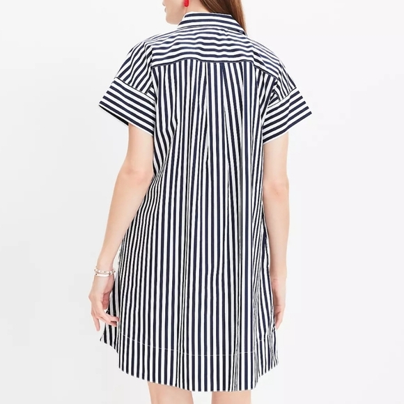 Loft Striped Poplin Short Sleeve Pocket Shirtdress size XS - Picture 2 of 9